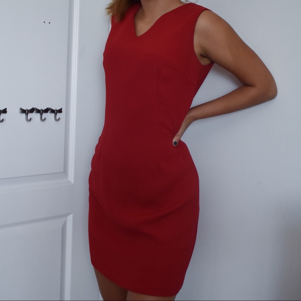 Vintage Bahari Group A-Line Mod Red V-Neck Dress